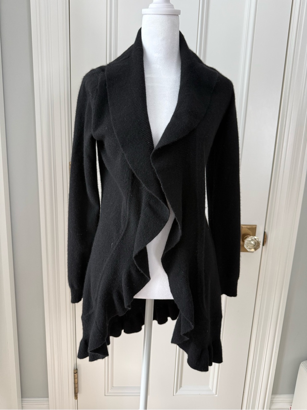 Bloomingdale's Black Ruffle-Trim Open Cashmere Cardigan